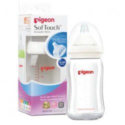 Pigeon Soft Touch AntiColic Glass Bottle 160 Ml Wide Neck  Antibacterial Protection Silicone Nipple BPA-Free Materials