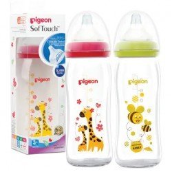 Pigeon Soft Touch Anticolic Glass Bottle 240 Ml Decorated  Anticolic Technology Easy-to-hold Design